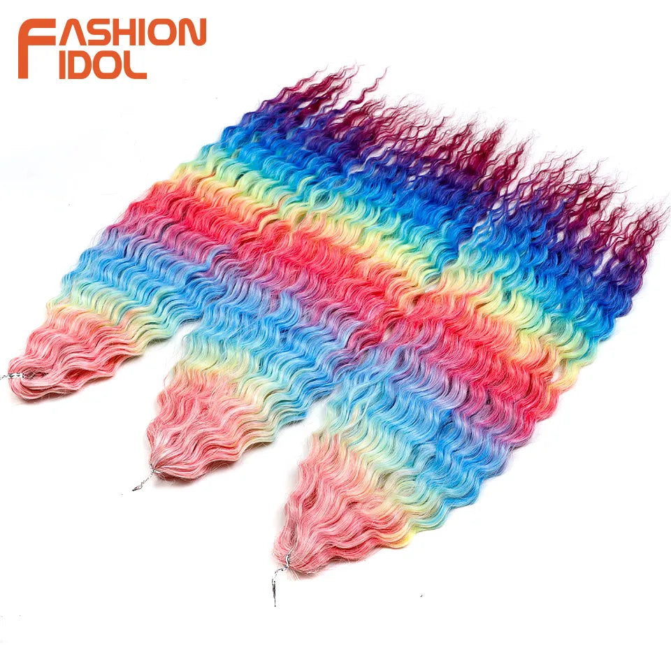 LOVE ME 22 Inch 300g/3pcs Ariel Curl Hair Water Wave Twist Crochet Hair Synthetic Ombre Rainbow Color Braiding Hair Extensions