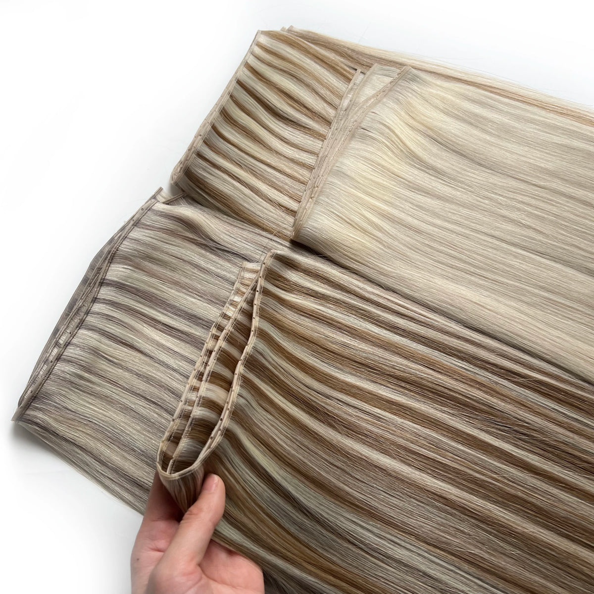 Butterfly Weft Hair Extensions Human Hair Invisible Flat PU with Hole Twin Tabs Hair Weft 12-24inch Micro link 100g