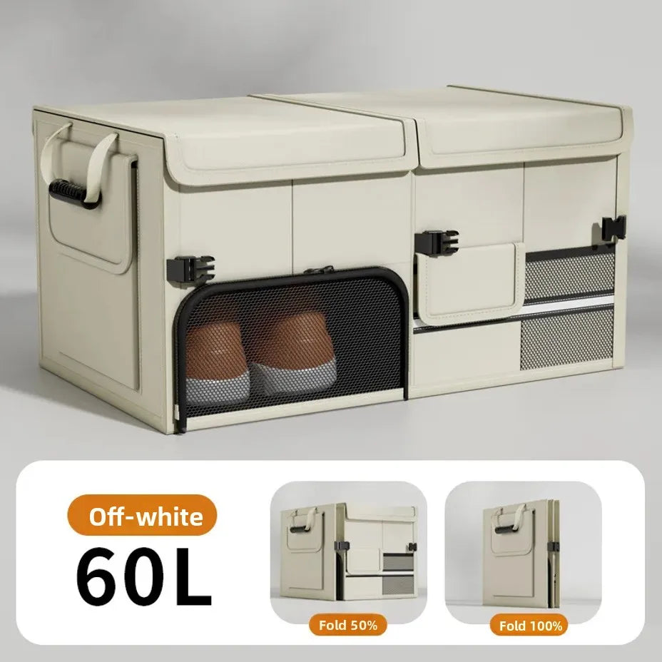Foldable Trunk Storage Box Waterproof Oxford Cloth 60L Large-Capacity Car Organizer for Camping/Fishing Easy to Carry