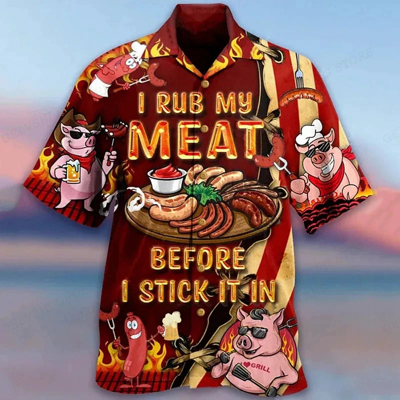 Men's Shirt Vocation Bus 3d Print Men Fashion Shirts Single-Breasted Short Sleeve Hawaiian Beach Dart Blouse Clothes