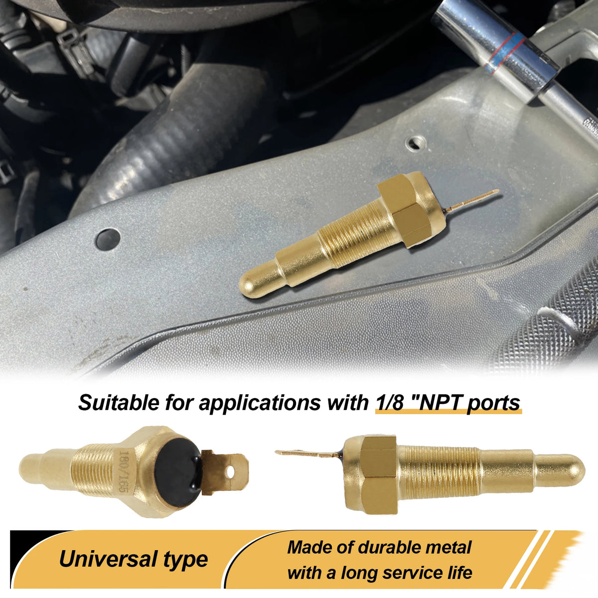 Universal Engine Cooling Fan Thermostat Switch Metal 1/8" NPT  Sensor 180 Fahrenheit On 165 Fahrenheit Off for Water Oil Coolant