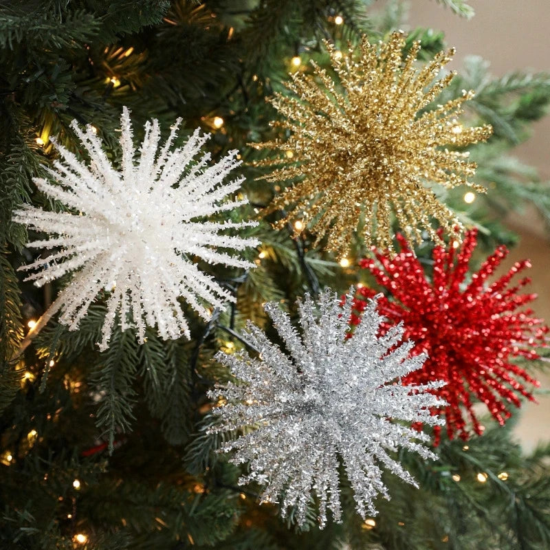 Plastic Christmas Artificial Flowers Glitter 50cm Xmas Decorative Flowers Simulated DIY Floral Arrangements