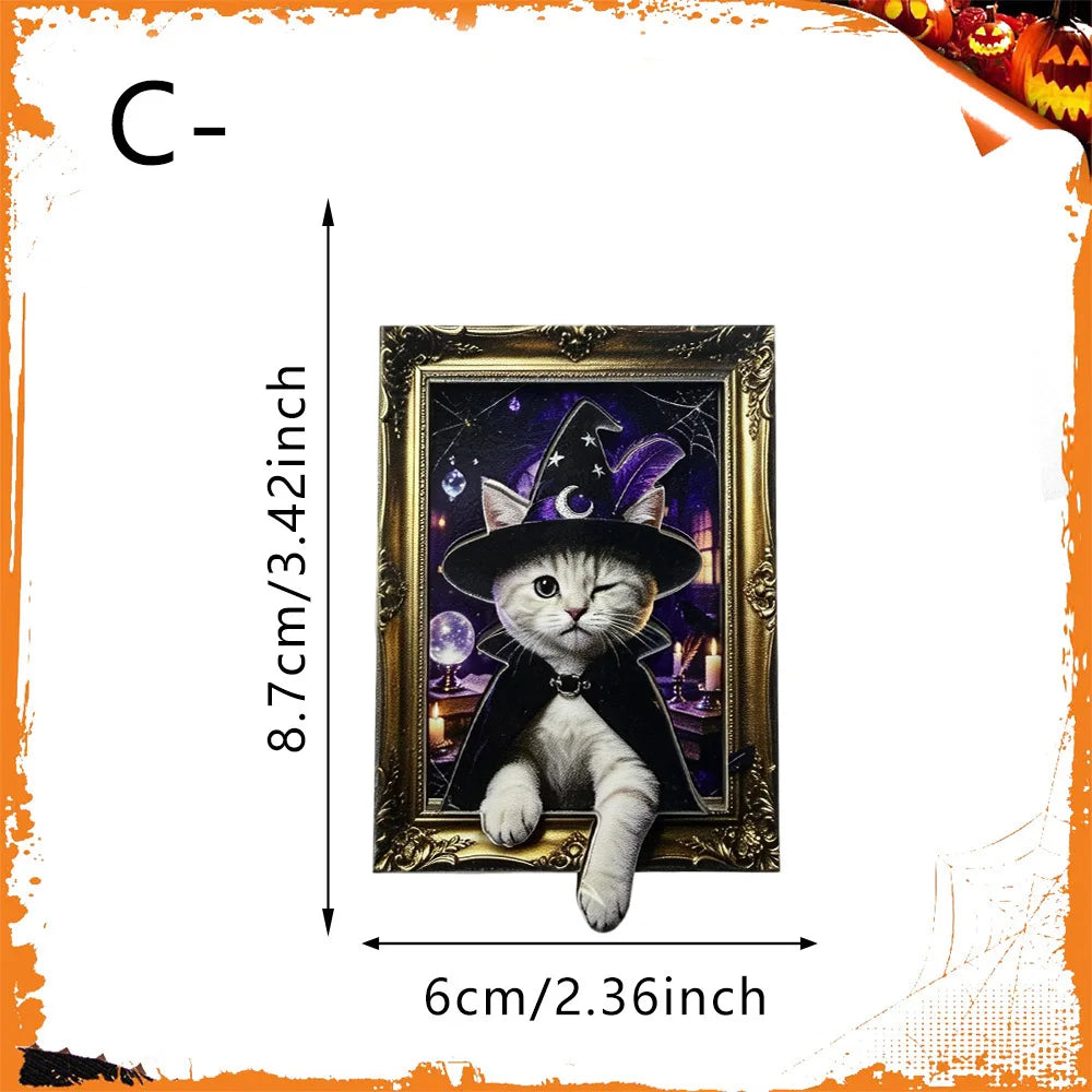 4/8PCS Halloween Wooden Refrigerator Magnet Spooky Art Fridge Magnet Frame Picture Stickers Halloween Party Gift Home Decor