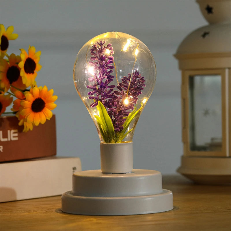 LED Night Lamp Battery Powered Green Plant Copper Wire Lights For Desktop Bedside Children Bedroom Home Decoration Nights Light