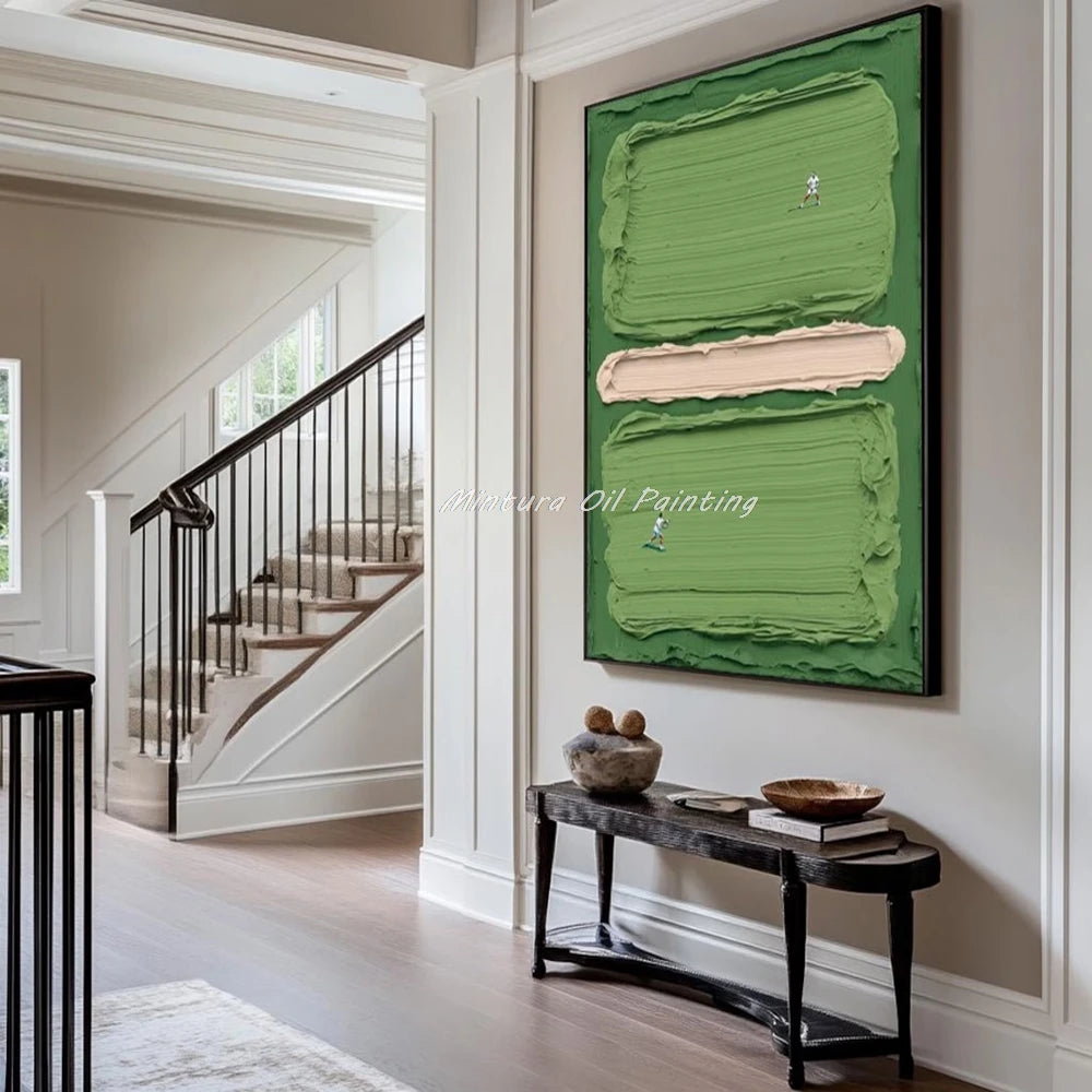Mintura,Handpaintd Abstract Texture Green Tennis Court Oil Painting on Canvas,Modern 3D Knife Art Poster,Wall Picture,Home Decor