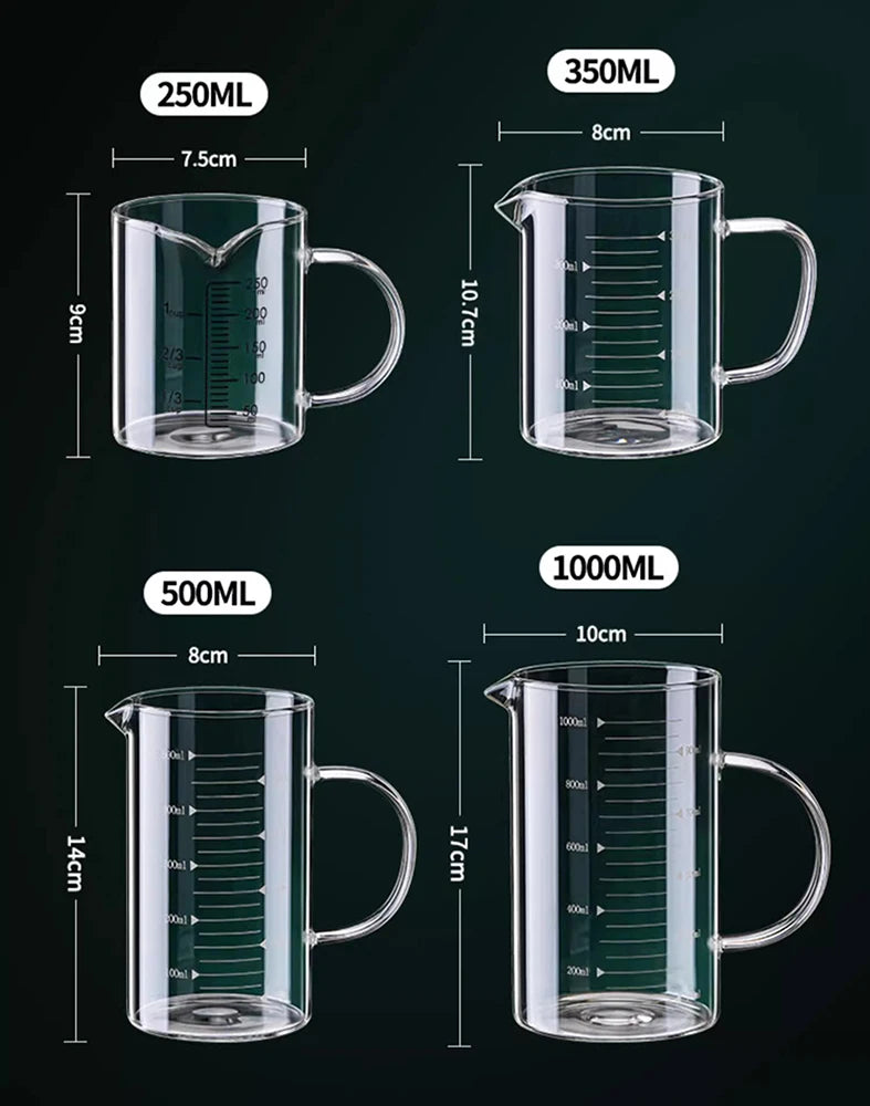 YWDL 1/2pcs Glass Measuring Cup With Handle Heat-resistant Laboratory Beaker Kitchen Milk Coffe Measuring Mug 250/350/500/1000ml