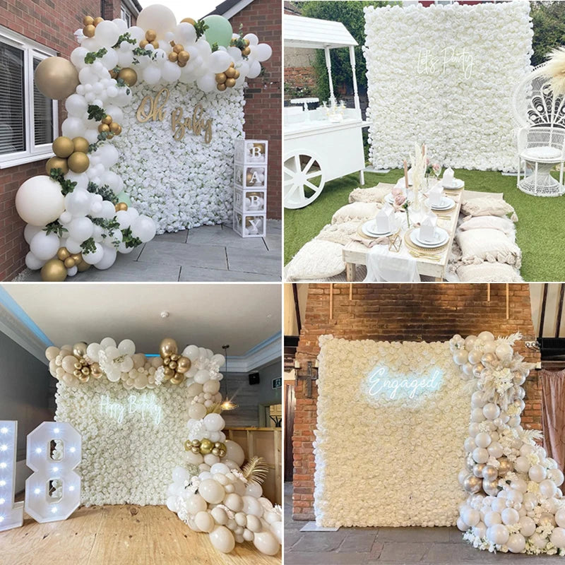5D White Rose Cloth Flower Wall Artificail Fabric Roll Up Hydrangea Floral Wall Wedding Backdrop Decor Hang Curtain Photo Props