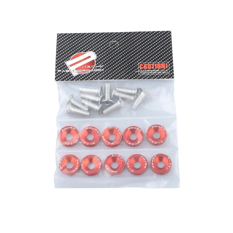 10PCS M6 JDM Car Modified Hex Fasteners Fender Washer Bumper Engine Concave Screws Fender Washer License Plate Bolts Car styling