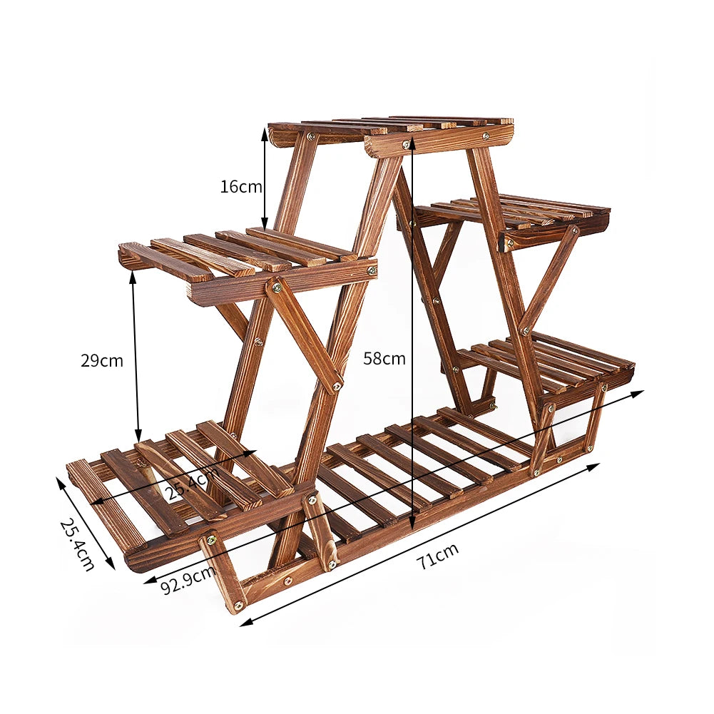 Carbonized Triangle 6 Tiered Corner Wood Plant Stand Flower Pot Display Shelf Rack Indoor Outdoor