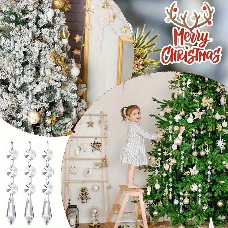 10PCS Snowflake Crystal Christmas Ornaments for Christmas Tree Decorations, Hanging Clear Acrylic Snowflake Ornaments
