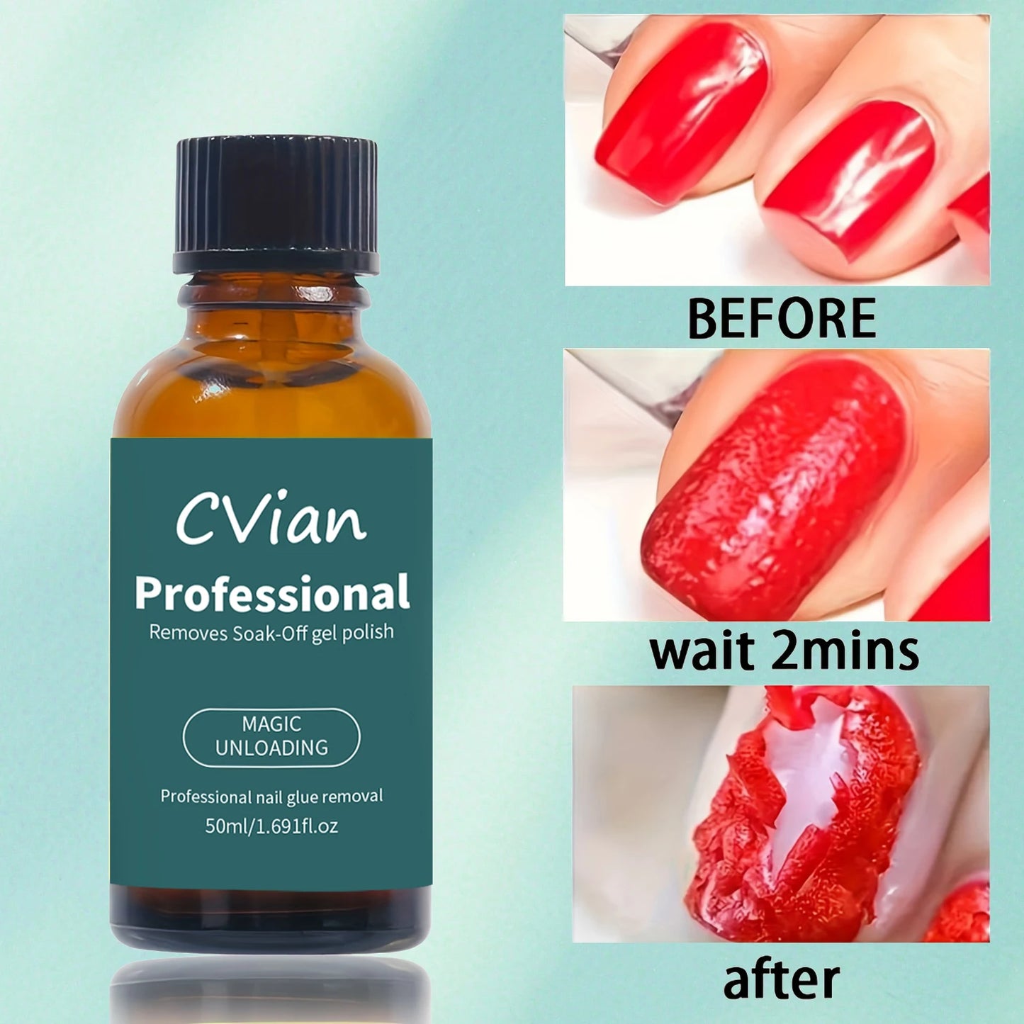 50ml Gel Nail Polish Remover, Effortlessly Eliminates Gel Polishes in 2-3 Minutes, Magical Soak-Off Quick Nail Glue Remover