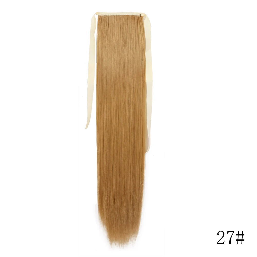 LISI GIRL Synthetic Hair 22''34'' Long Straight Ponytail Wrap Around Ponytail Clip in Hair Extensions Black Hairpiece Headwear