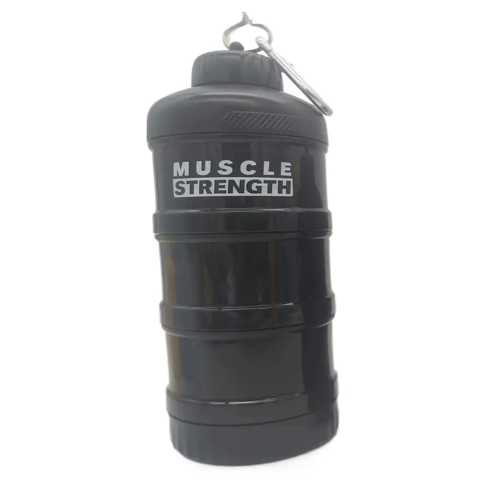 High Quality Plastic Protein Powder Box with Mountaineering Buckle Funnel Fitness Supplement Bottle Portable Medicine Box