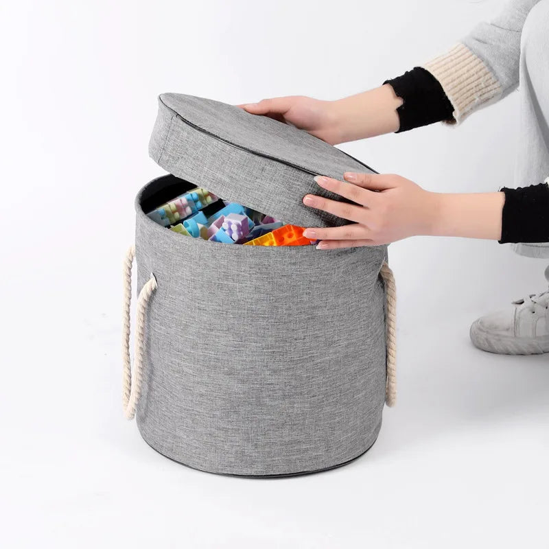 Children Toys Storage Basket Foldable Household Laundry Bag Cute Cotton Linen Bucket Cartoon Print Clothes Organizer Baskets