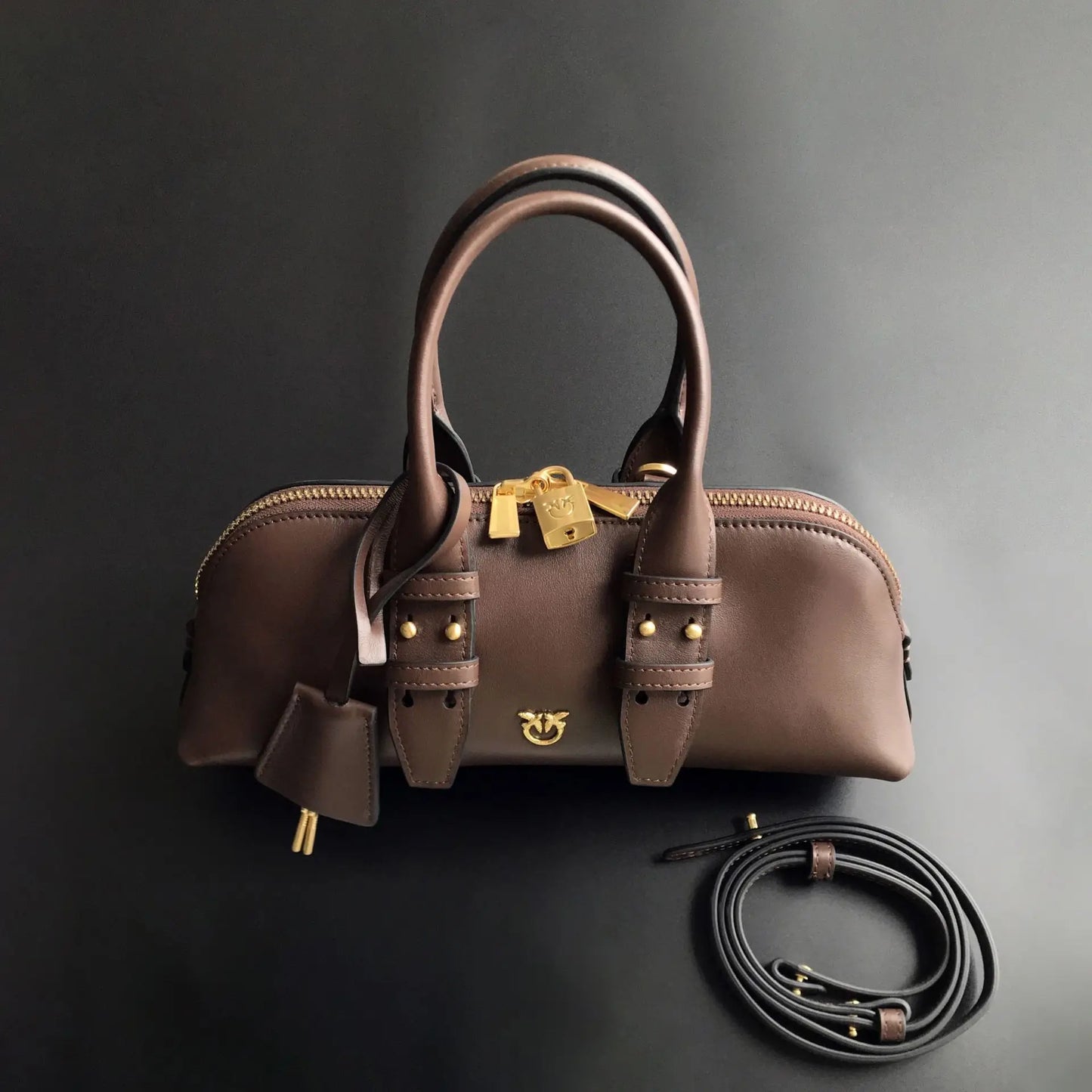 2026 Luxury Pinko‑Inspired Swallow Bowling Bag Top Grain Leather Women’s Minimalist High Quality Handbag