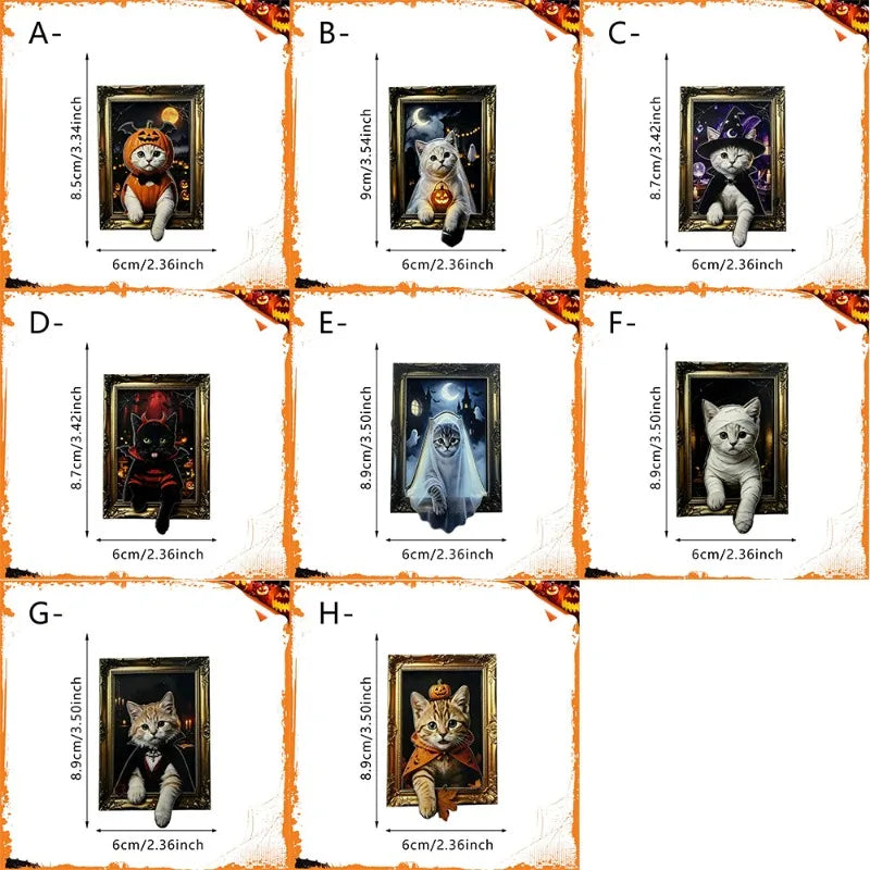 4/8PCS Halloween Wooden Refrigerator Magnet Spooky Art Fridge Magnet Frame Picture Stickers Halloween Party Gift Home Decor