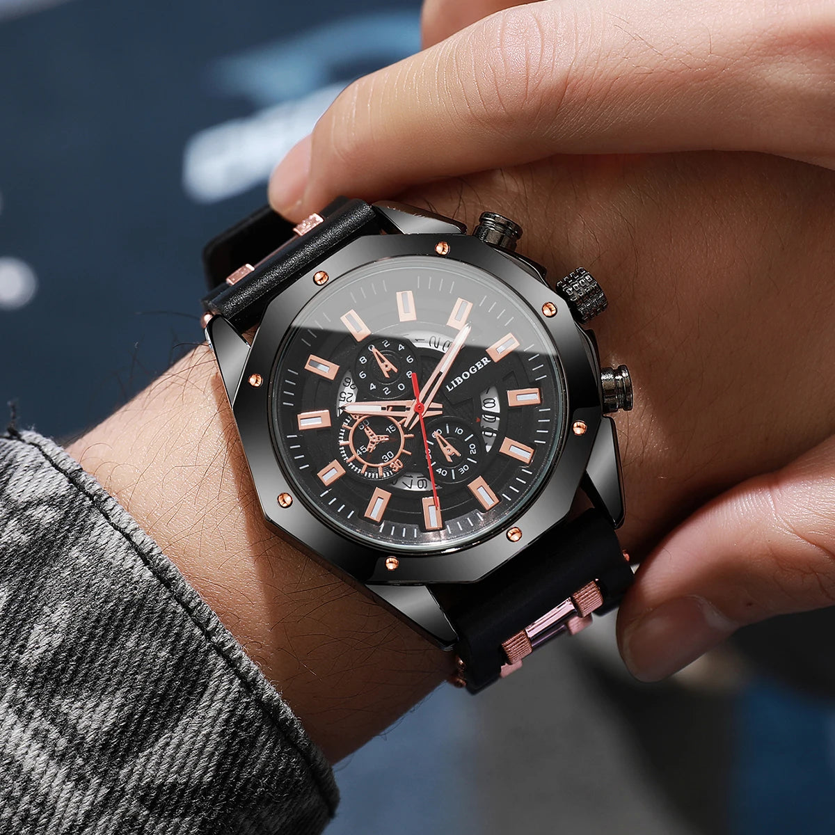 Luxury Large Dial Men's Quartz Watch Casual Silicone Band Sport Wristwatches with Calendar Male Clock（Without Box）