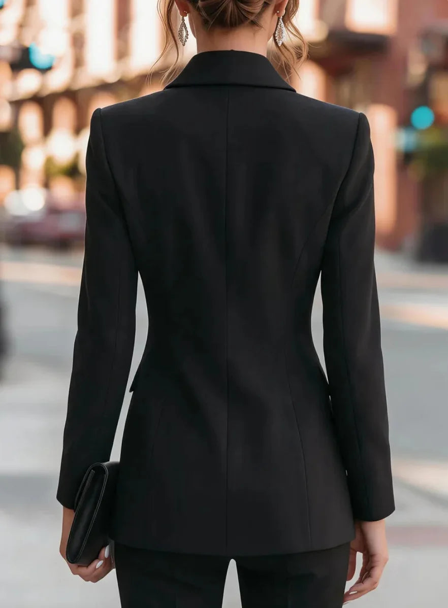 Women Formal Blazer Jacket Shawl Lapel Deep V Neck Shoulder Pad Long Sleeve Slim Office Business Coat