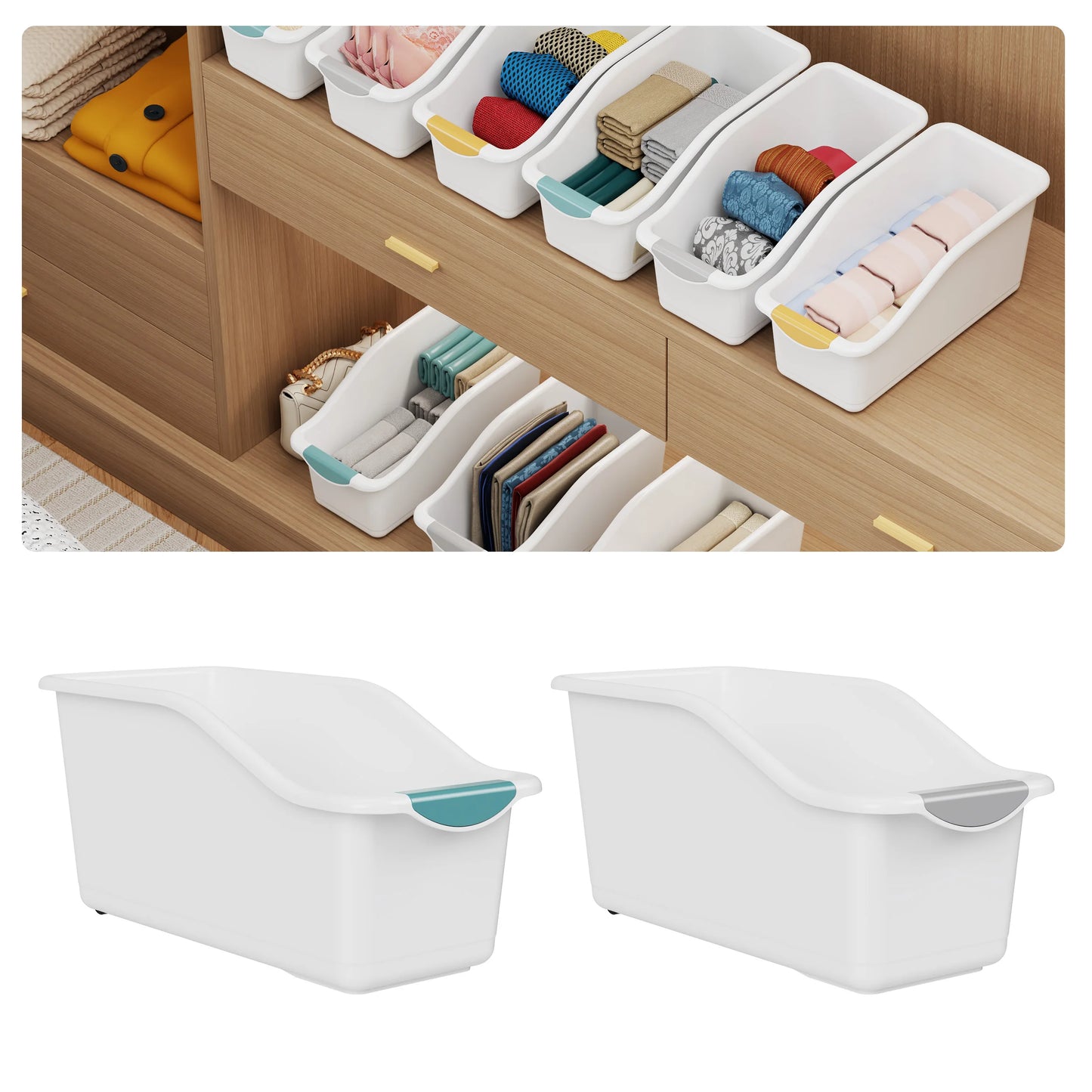 2pcs Curved Design Storage Boxes - Heavy-Duty Plastic Organizer, White Space-Saving Container for Under Sink, Pantry & Cabinet