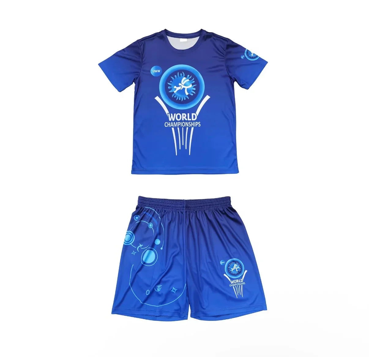 2026 New Men World Wrestling Team Sportswear Set Short Sleeve T Shirt and Shorts for Workout Lightweight Moisture Wicking