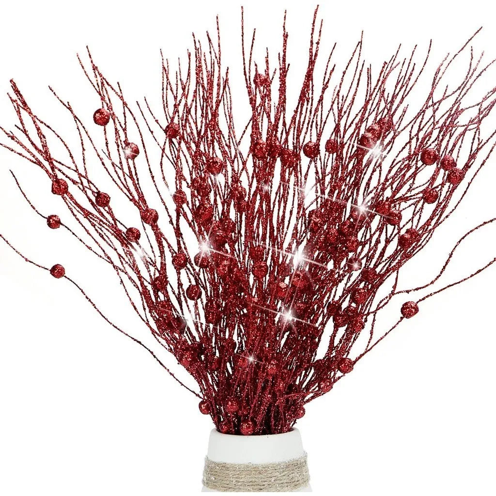 5Pcs Christmas Glitter Poinsettia Flowers Artificial Berry Christmas Tree Ornament for Xmas Wreath Floral New Year 2026 Decor