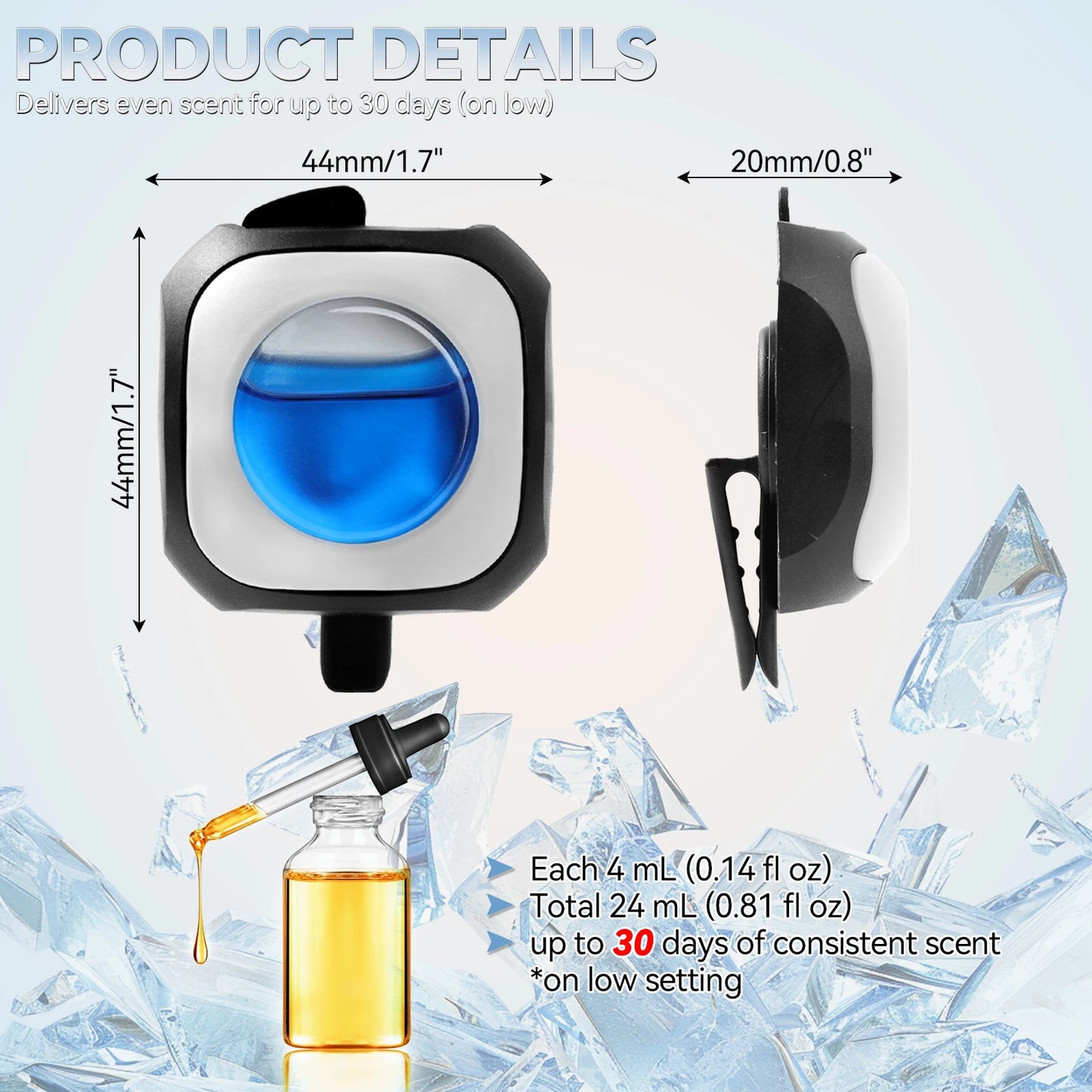 24ml 0.81 oz 6 Pack Essential Oil Diffuser Scent Fragrance Air Vent Clip Freshener Aromatherapy For Car Air Conditioning Outlet