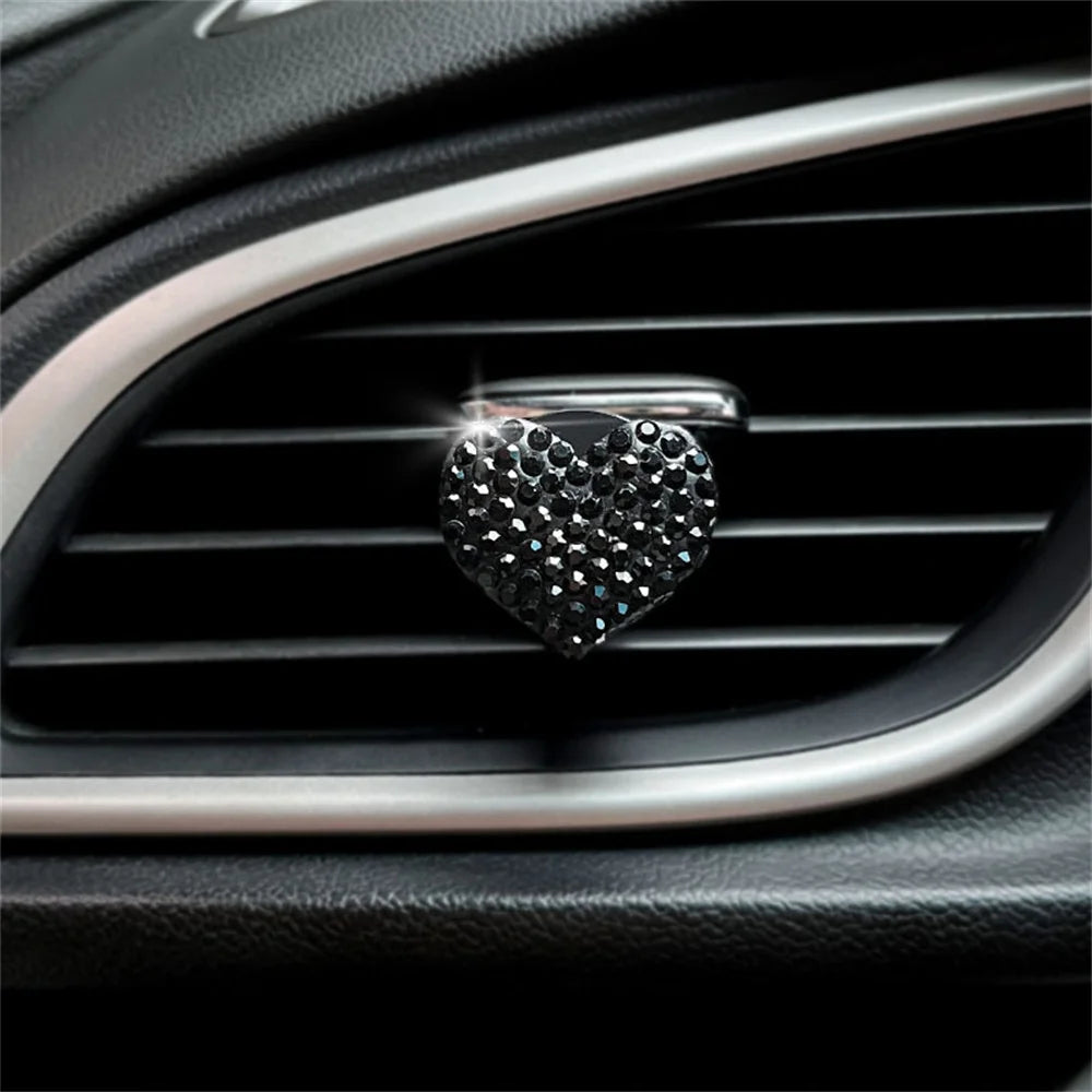 Car Air Outlet Perfume Clips Rhinestone Heart-shaped Car Air Conditioning Vent Decoration Clip Air Freshener Car Accessories