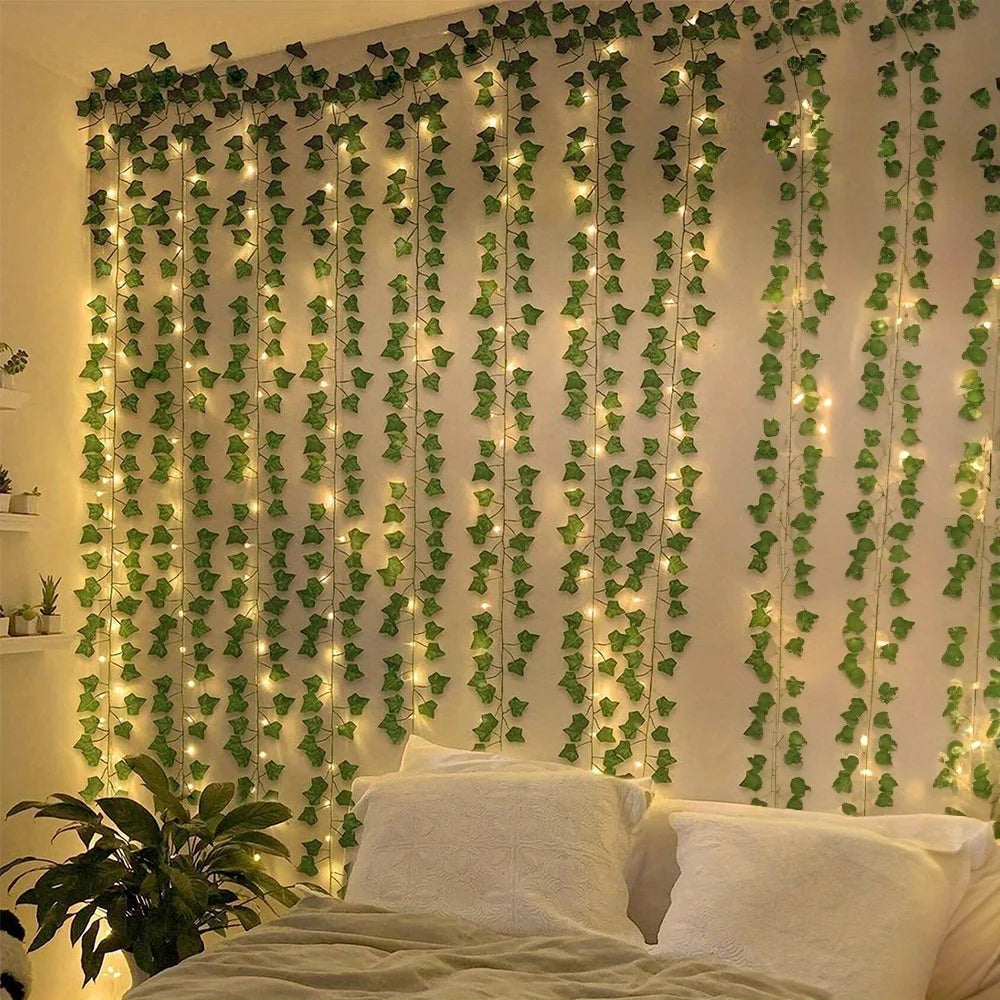 Artificial Ivy With String Lights,LED String Lights, Leaf Artificial Leaves String Lights, Suitable For Wedding, Wall Decoration