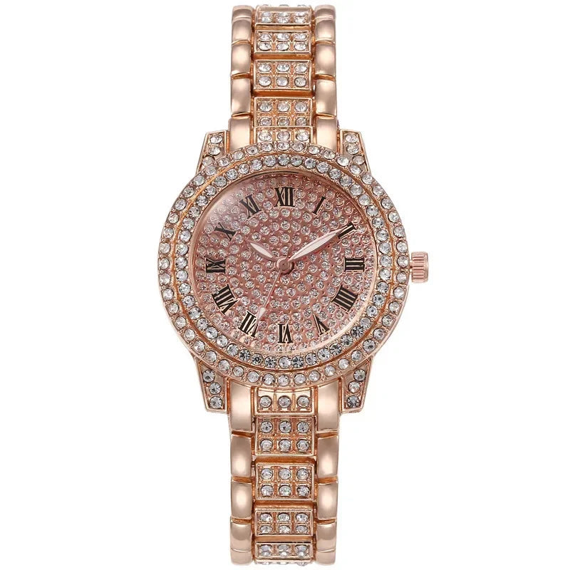 Full Diamond Watches for Women Luxury Top Brand Hip Hop Number Quartz Watch for Men Fashion Steel Waterproof Clock Wristwatch