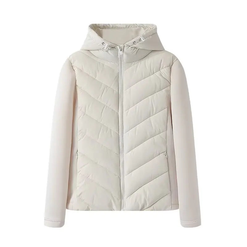 TFAFXY Casual Chic Women Jackets Hooded Zipper Loose Thick Splicing Cotton Coats New Fashion 2025 Autumn Winter Outwears