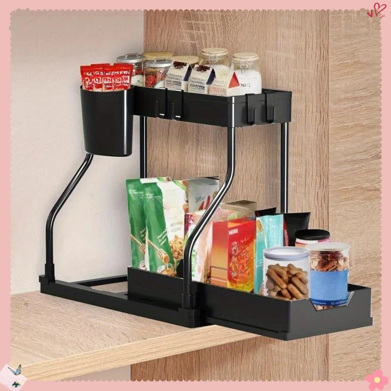 Multilayer Pull-out Storage Organizer Rack Versatile Shelf for Kitchen Seasoning Bottles Bathroom Under Sink Clutter Tidying