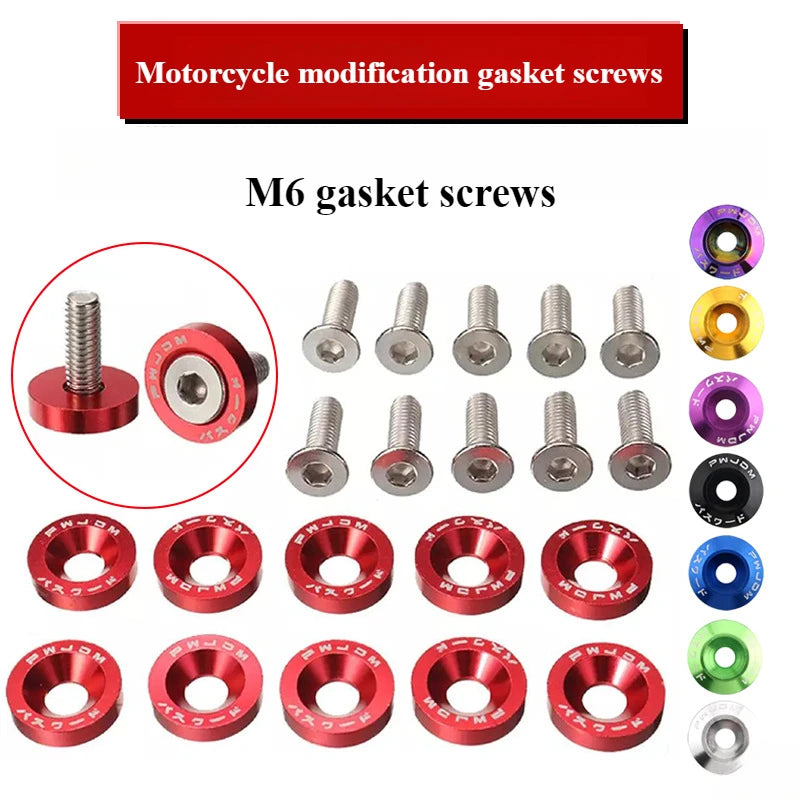 10PCS M6 JDM Car Modified Hex Fasteners Fender Washer Bumper Engine Concave Screws Fender Washer License Plate Bolts Car styling