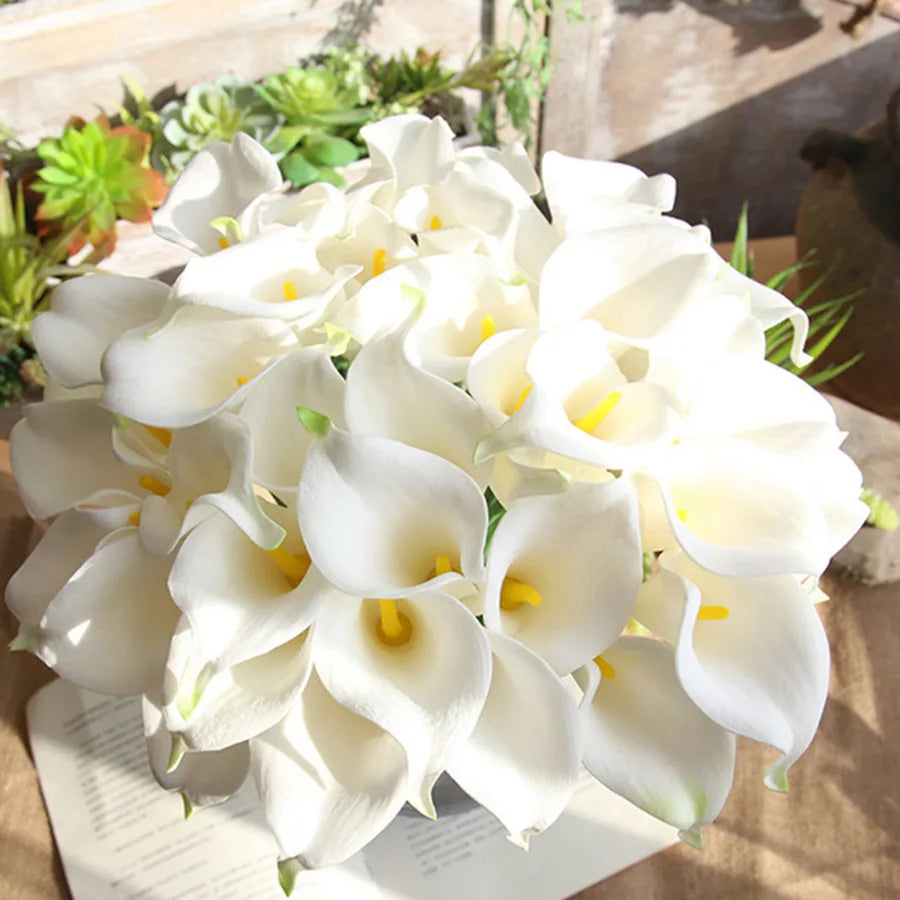10PCS Artificial Flowers Calla Lily Faux PU Fake Flowers for Weddings Bouquet Bridal Shower DIY Bridal Bouquets Home Party Decor