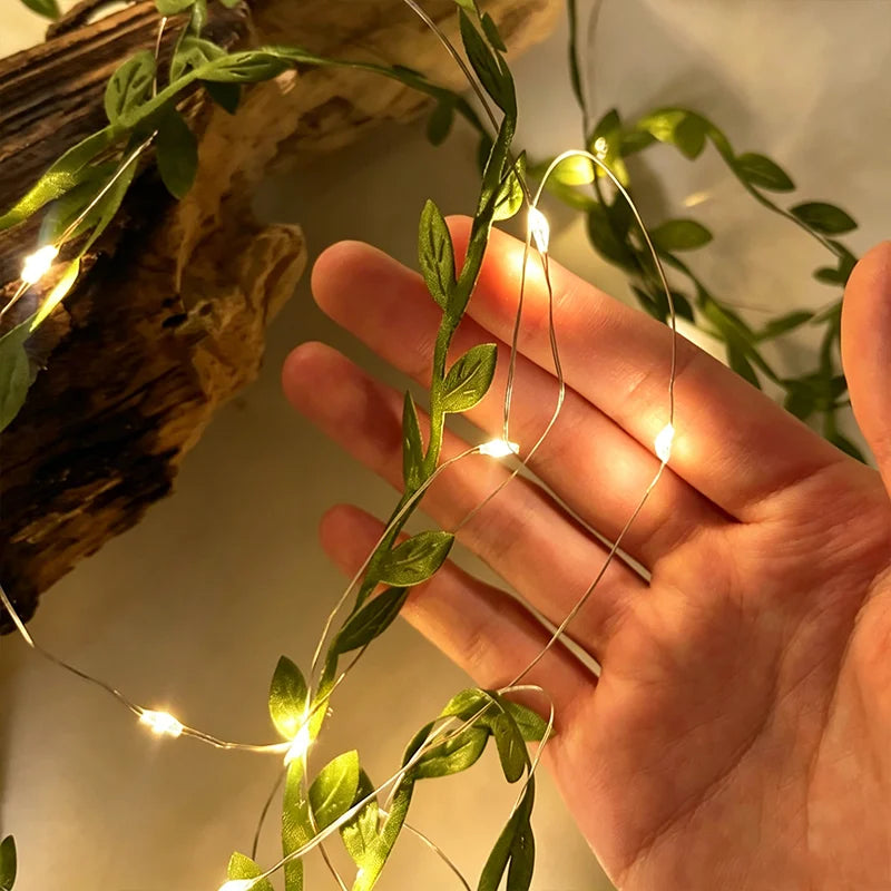 LED Green Leaf Vine Fairy Light- Artificial Plant Garland String Light for Wedding, Birthday, Party, Home Wall & Window Decor