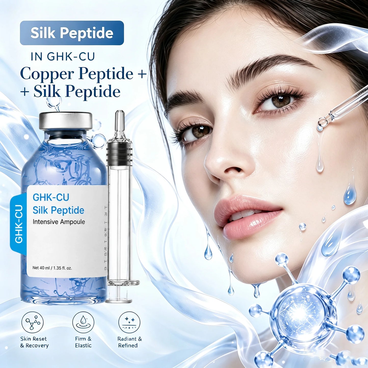GHK-Cu Blue Copper Silk Peptide Ampoule Serum Deep Collagen Hydrate Moisturize Soften Smooth Firm Korean Facial Skin Care