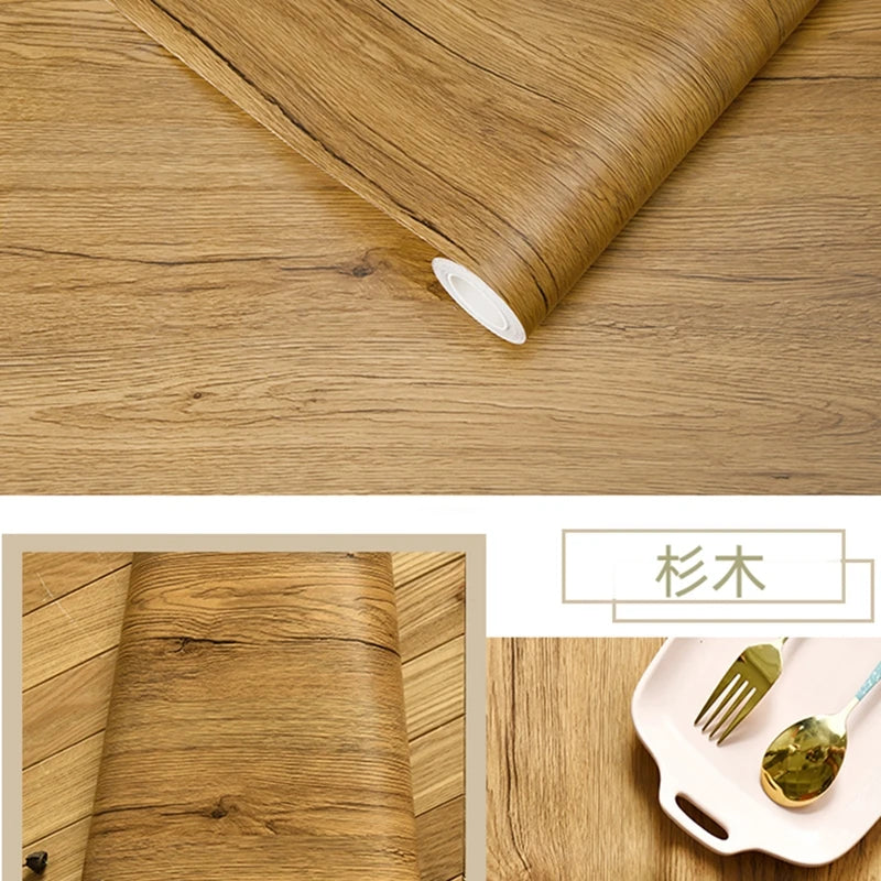Wood Grain DIY Sticker PVC Self Adhesive Waterproof Wallpapers Renovation Furnitures Wall Stickers Home Decor Sticky Paper Decal