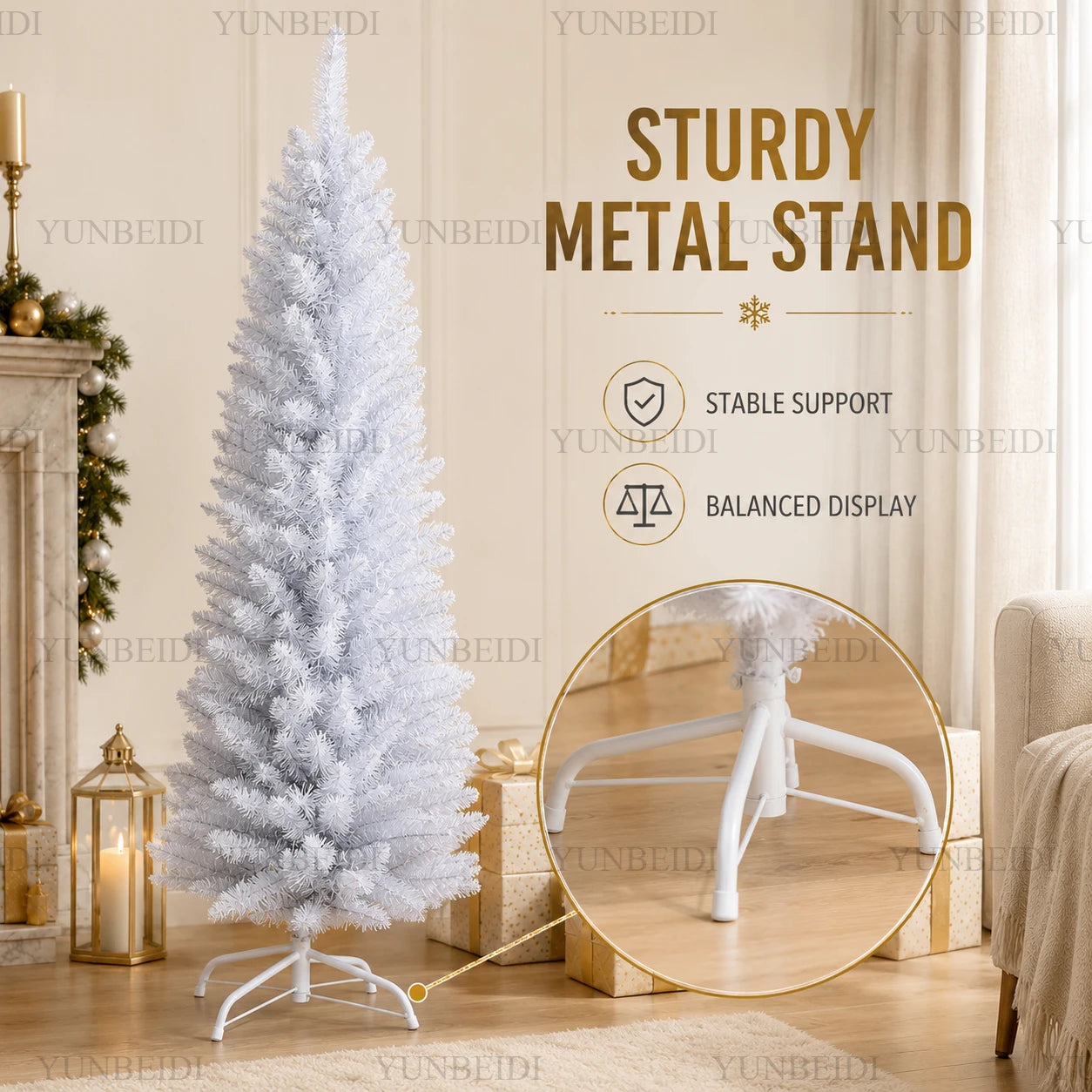 Artificial Christmas Tree PVC Material White Pencil-shaped Christmas Tree 120cm To 210cm Home Parties Christmas Decorations.