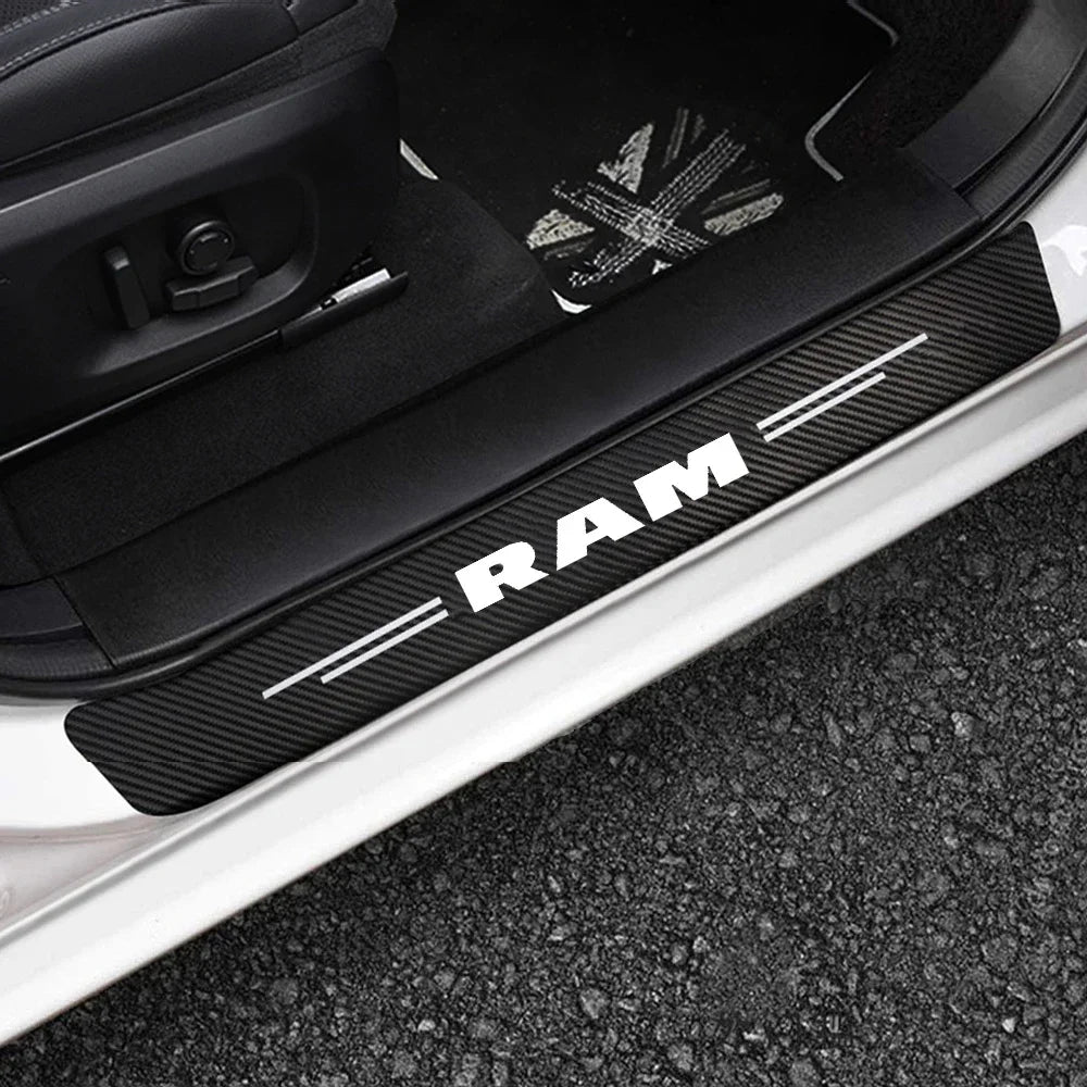 4Pcs Carbon Fiber Car Door Sill Protective Strip Stickers for Dodge RAM 1500 2500 3500 2014 2015 2016 2017 2018 2019 2020 2021