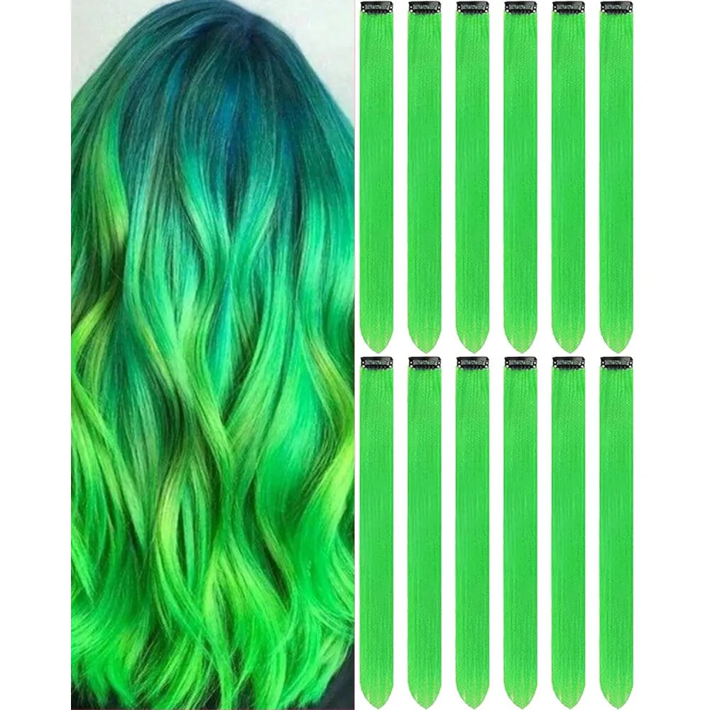 6/12 PCS Hair Extensions Clip, 22in Colored Hair Extensions Party Highlights Long Straight Synthetic Hairpieces for Girls Cospla
