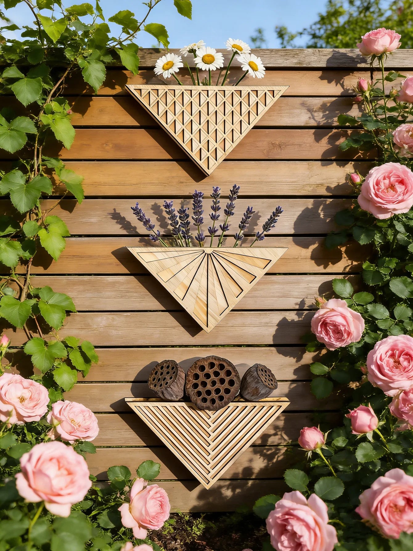1pc Wooden Triangle Wall Planter Geometric Flower Pot for Succulent Herb Plants Storage Organizer Home Garden Balcony Wall Decor