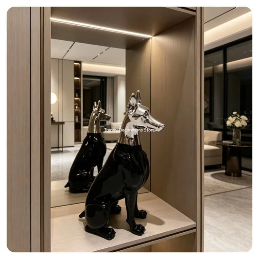 Modern Home Decor Dog Statue Animal Figurine Model Electroplating Color Figurine Resin Crafts Living Room Table Decor Sculpture