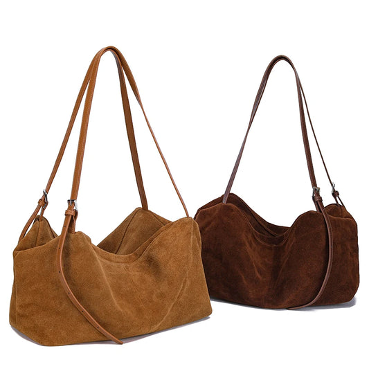 Women's Suede Cow Genuine Leather Shoulder Bags Ladies Frosted Cowhide Crossbody Bag Female Designer Luxury Commuting Handbags