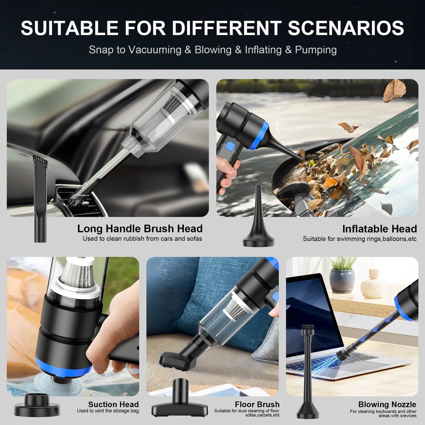 12000Pa 4 in 1 Car Vacuum Portable Cordless High Power Hand Held Vacuum, Brushless Motor Handheld Vacuum Cordless Air Duster