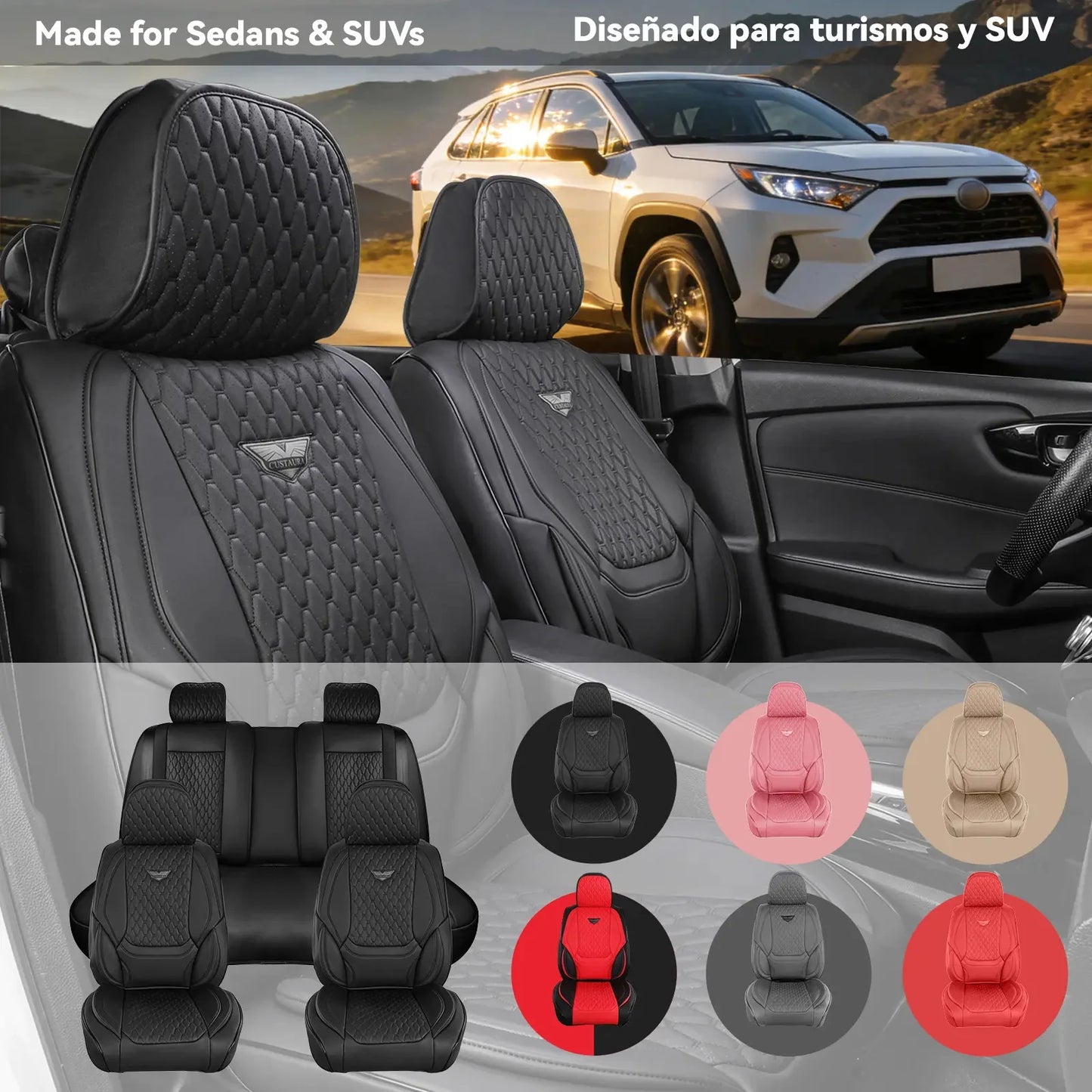 EKR Universal Car Seat Covers Full Set Waterproof Leather Auto Seat Protection All-Season Universal Fit Most Car Sedan SUV