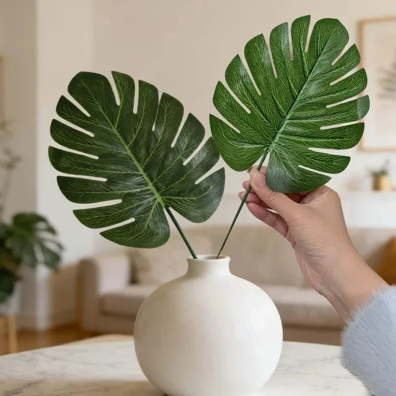 10/50Pcs Artificial Green Turtle Leaf DIY Wedding Birthday Party Home Tabletop Decorative Fake Silk Plant Palm Leaves Branch