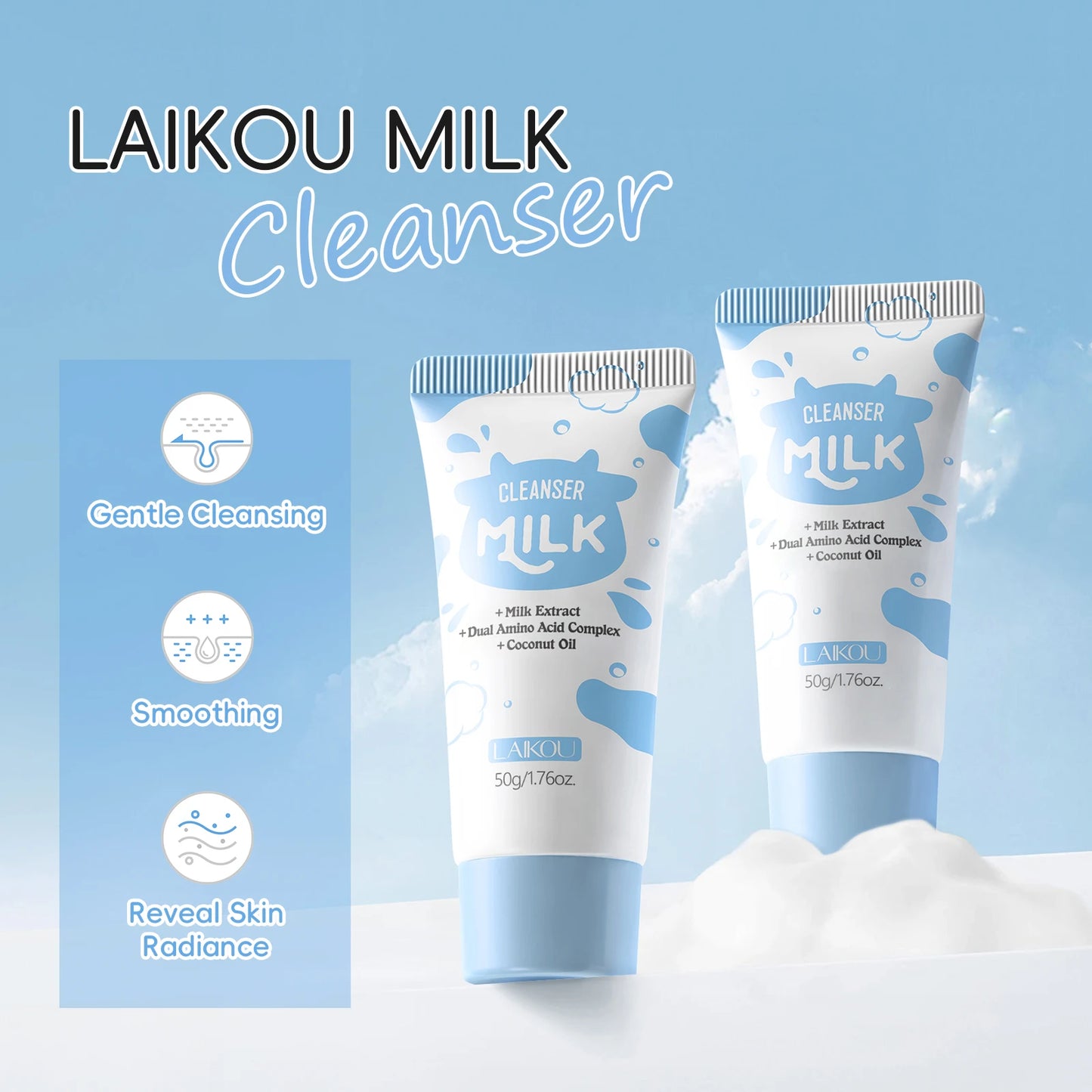 LAIKOU 8Pcs Milk Full Facial Skin Care Set - Cleanser Toner Serum Eye Serum Mud Mask Sheet Mask Moisturizing Cream Sleeping Mask