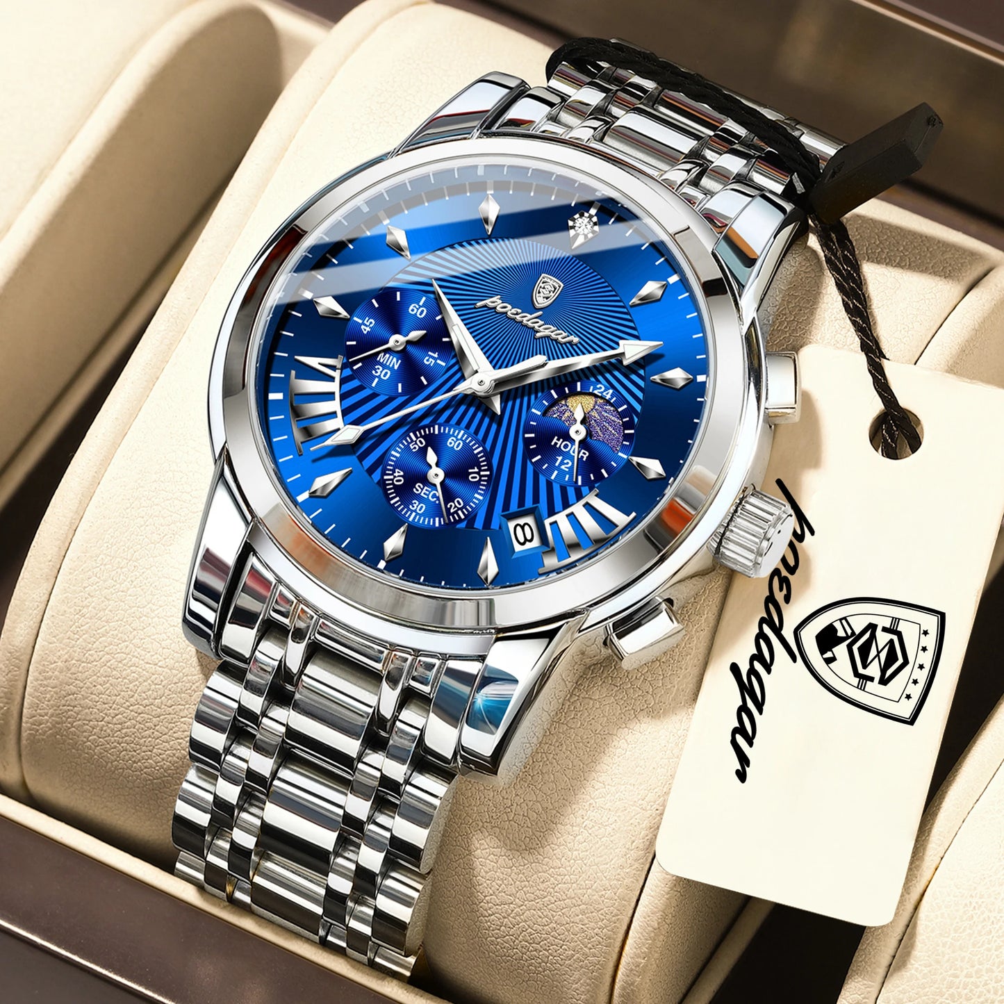 POEDAGAR Top Luxury Men Wristwatch Waterproof Luminous Date Chronograph Male Clock Stainless Steel Business Men's Quartz Watches