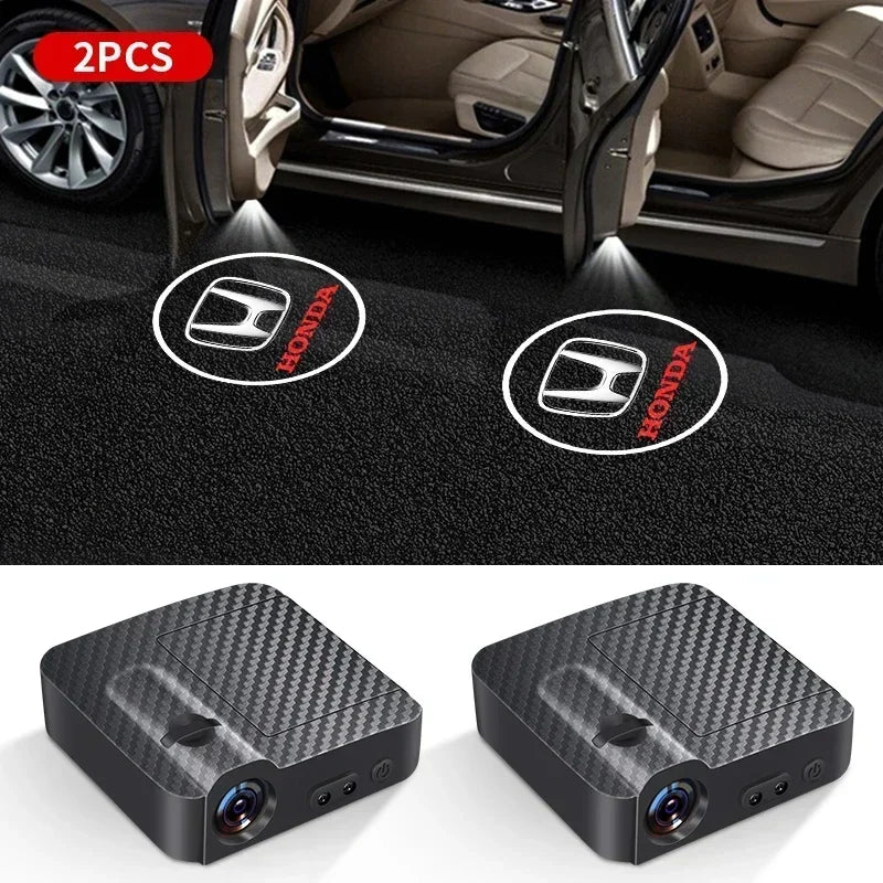 1/2pcs HD Wireless Car Door Welcome Lights Auto Projector Lamp Accessories for Honda Civic Fit Jazz Accord HRV CRV City Stickers