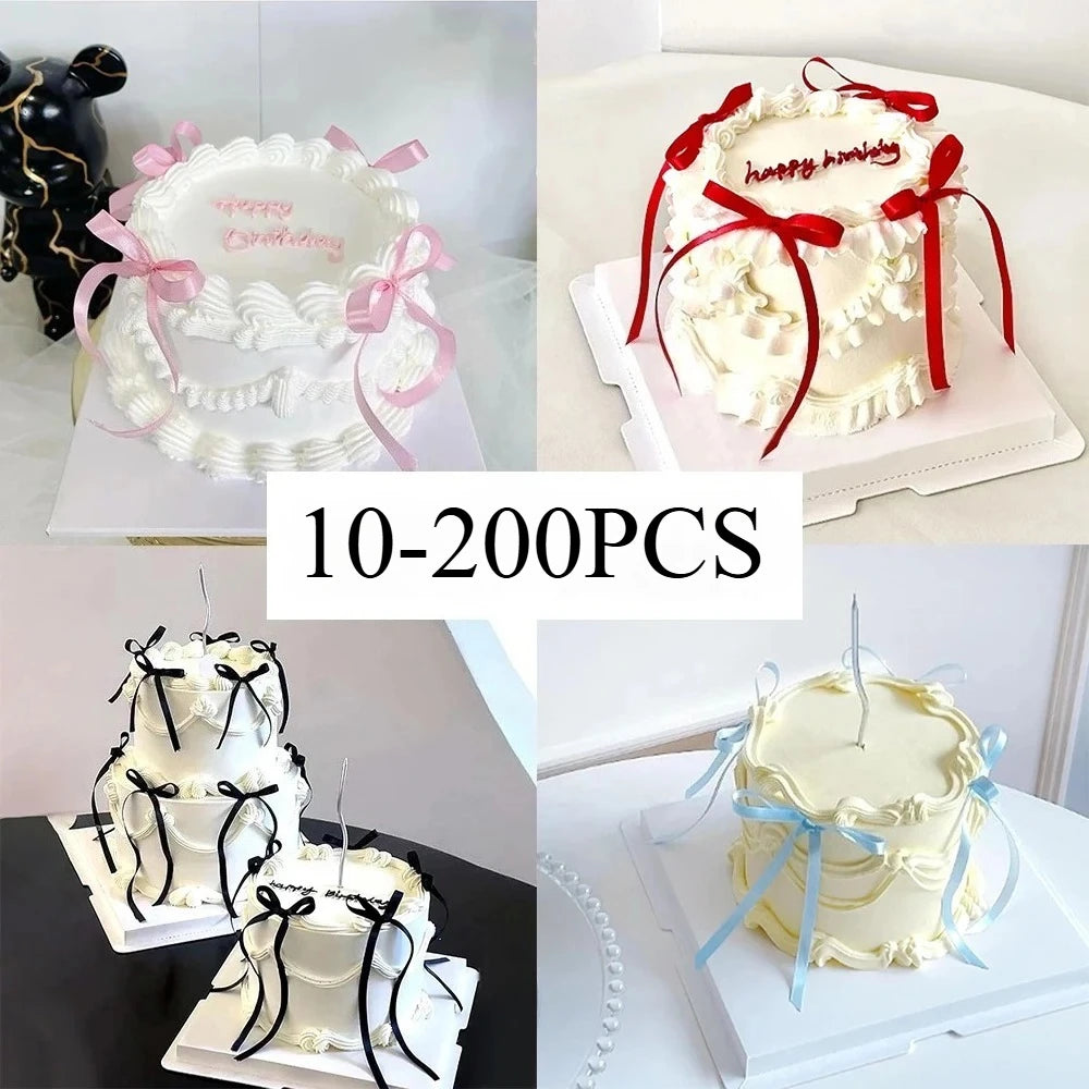 10-50PCS Bow Cake Topper Birthday Bowknot Ribbons Coquette Bow Party Decorations Bridal Cake Dessert Picks Baby Girl Boy