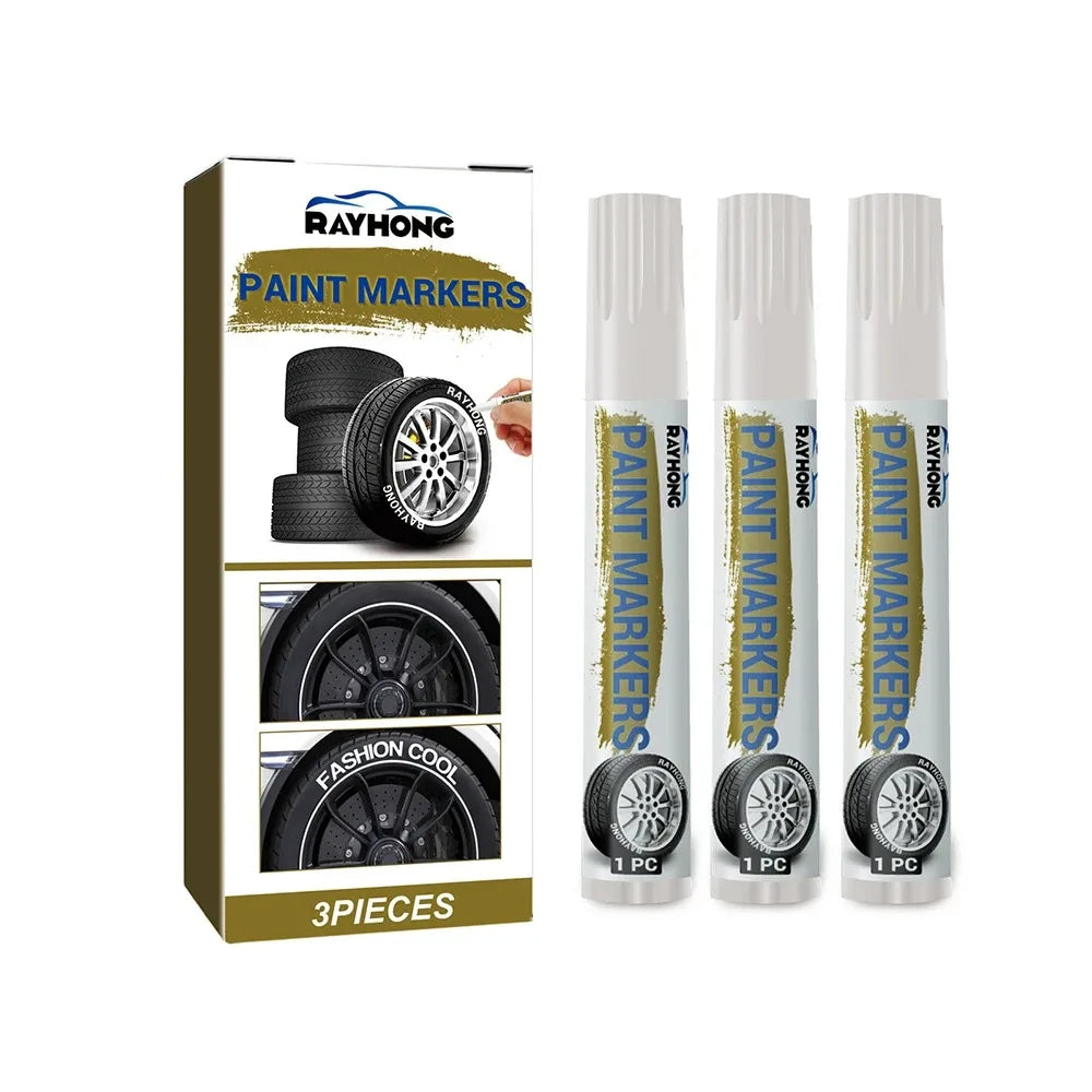 3 White Tire Paint Markers Waterproof and Permanent Car Tire Lettering Pens Suitable for Rubber Metal Glass Plastic DIY creation